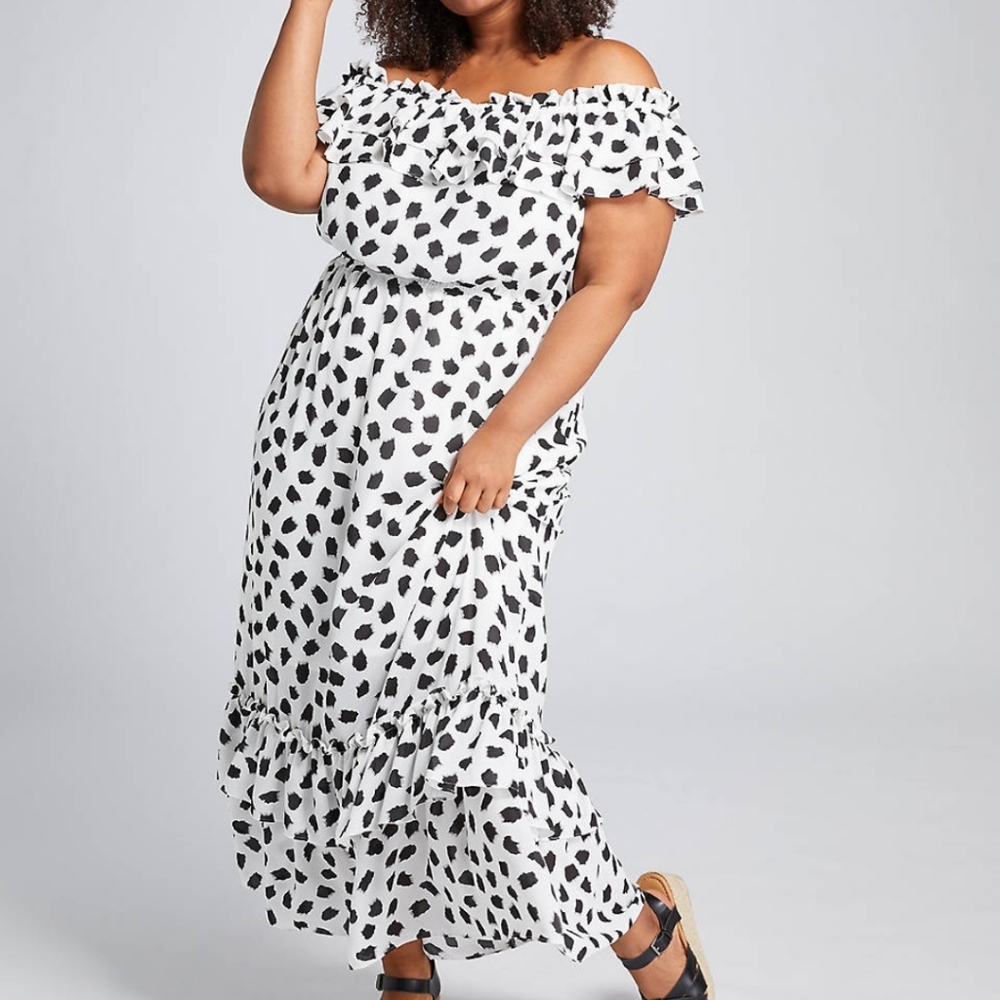 NWT Lane Bryant off shoulder polka dot midi dress